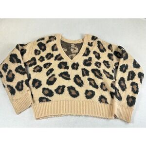Victoria's Secret PINK Sweater Women Medium Tan Leopard Animal Print Indie Sleaz